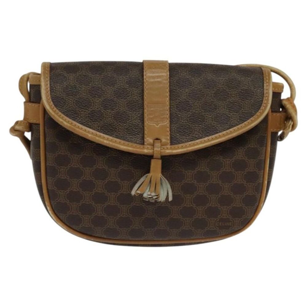Celine Vintage Macadam Canvas Brown Pvc Shoulder Bag Bag